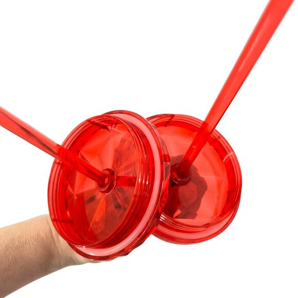 Starbucks Poinsettia Red Prism Tumbler Set With Lids Straws 16 Oz & 24 Oz - Picture 14 of 16